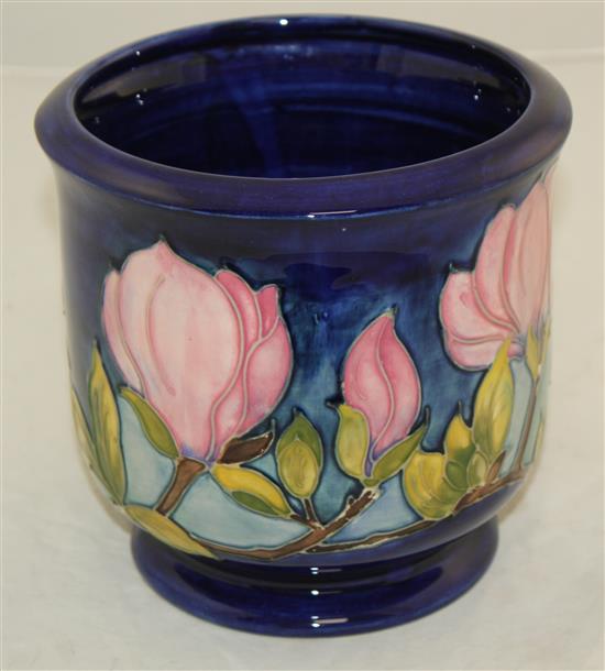 A Moorcroft jardiniere, a ginger jar and cover and bowl, post-war, jardiniere 17.5cm